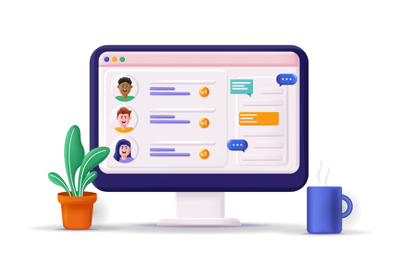 Pantalla con lista de contactos y mensajes, representando el sistema CRM de Komplit para gestionar la relación con clientes