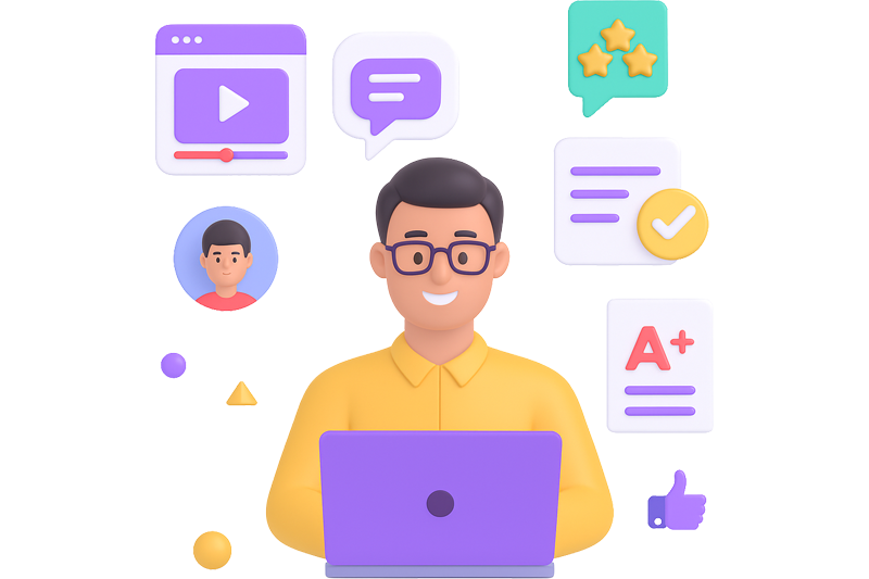 Docente usando plataforma LMS de Komplit para gestionar clases, calificaciones y comunicación con alumnos