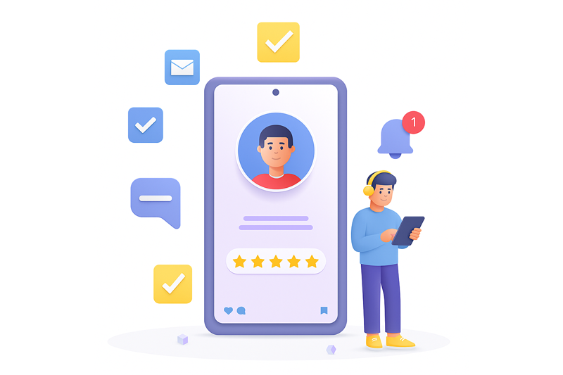 Alumno recibiendo notificaciones automáticas sobre actividades, mensajes y calificaciones en la app del LMS de Komplit
