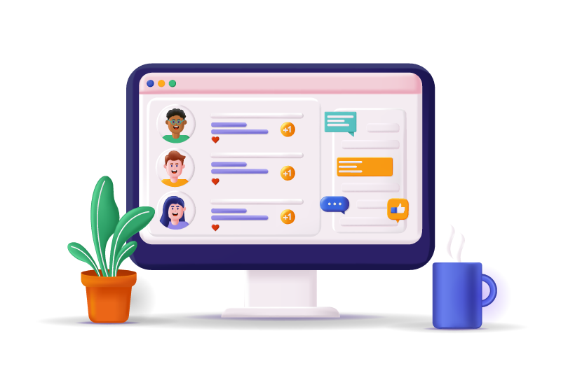 Pantalla con lista de empleados, conversaciones y acciones destacadas, representando la gestión de personal en plataformas educativas