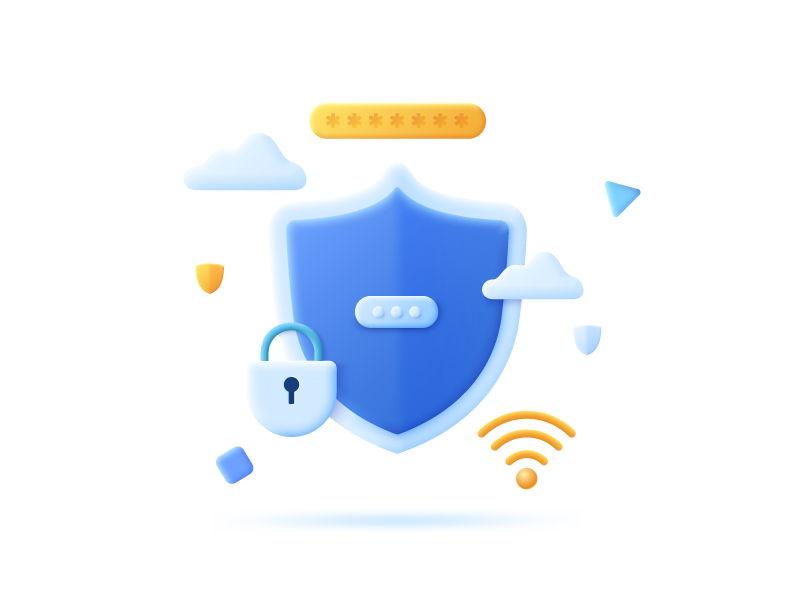 Ilustración 3D de escudo digital y candado representando seguridad en plataformas escolares en línea